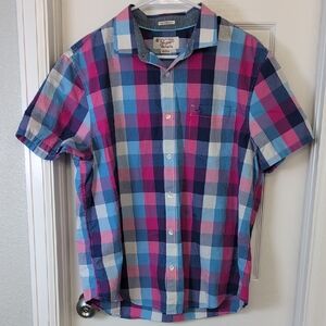 Original Penguin Men's Blue and Pink Plaid Button Down Shirt